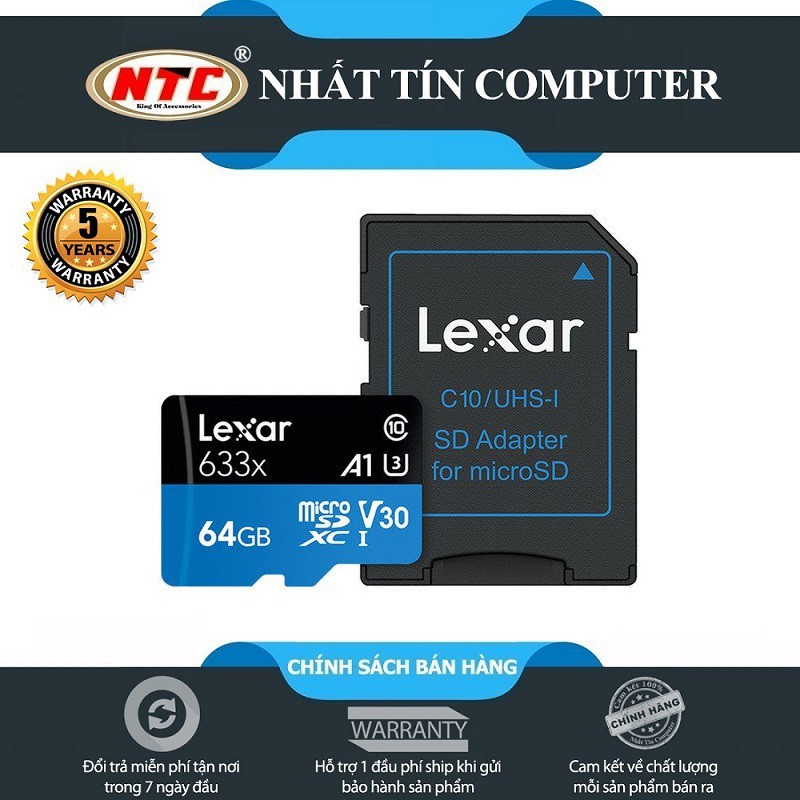 k89 Thẻ Nhớ MicroSDXC Lexar 64GB 633x A1 V30 U3 4K 95MB/s - kèm Adapter (Xanh) 1