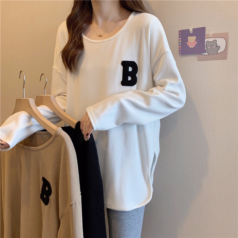 Áo thun SUXI tay dài cổ tròn màu trơn dáng rộng thời trang mùa thu mới cho nữ