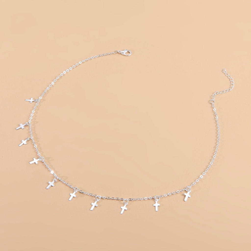Vòng Cổ Choker Kim Loại Ngắn Mặt Thánh Giá Màu Vàng / Bạc Thời Trang Cho Nữ