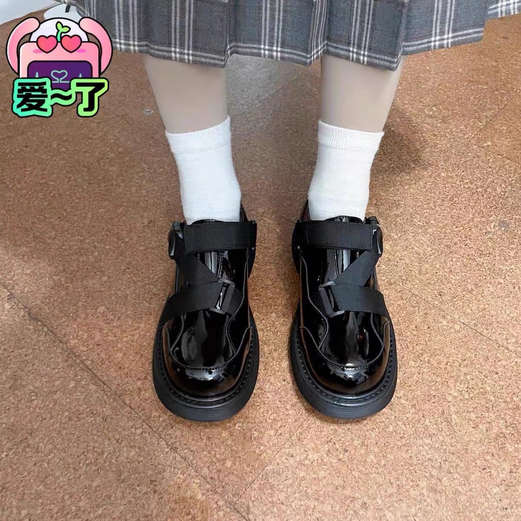 Giày Oxford nữ da bóng khóa dây đai Ulzzang cá tính