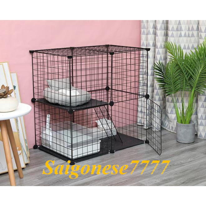 (70*70*35 cm) Chuồng Mini 2 Tầng 17 Miếng Lưới Sắt Lắp Ghép Đa Năng Làm Hàng Rào Lồng Quây Thú Cưng