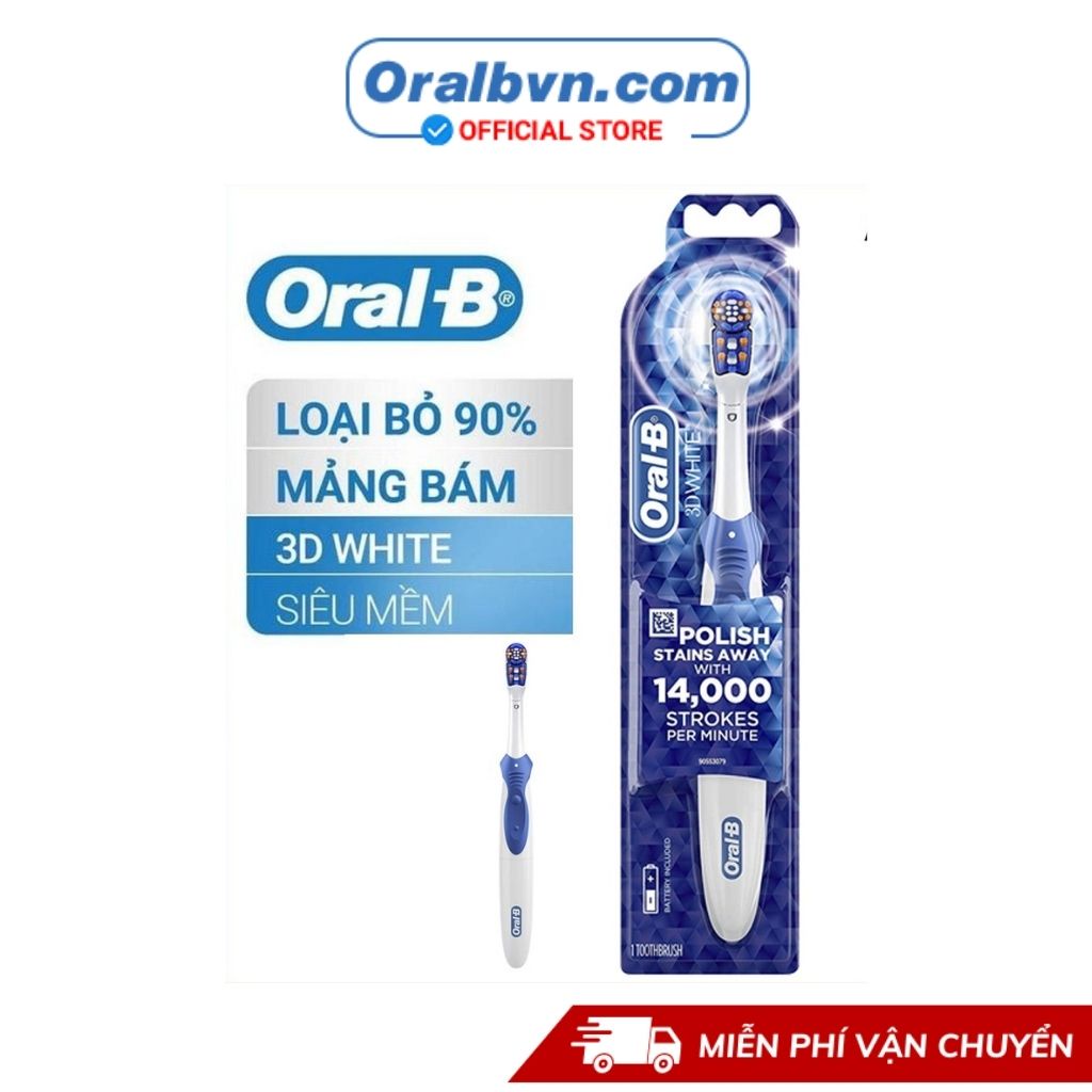 Bàn chải điện đánh răng tự động Oral B 3D White sử dụng pin người lớn giúp làm sạch nhanh mảng bám