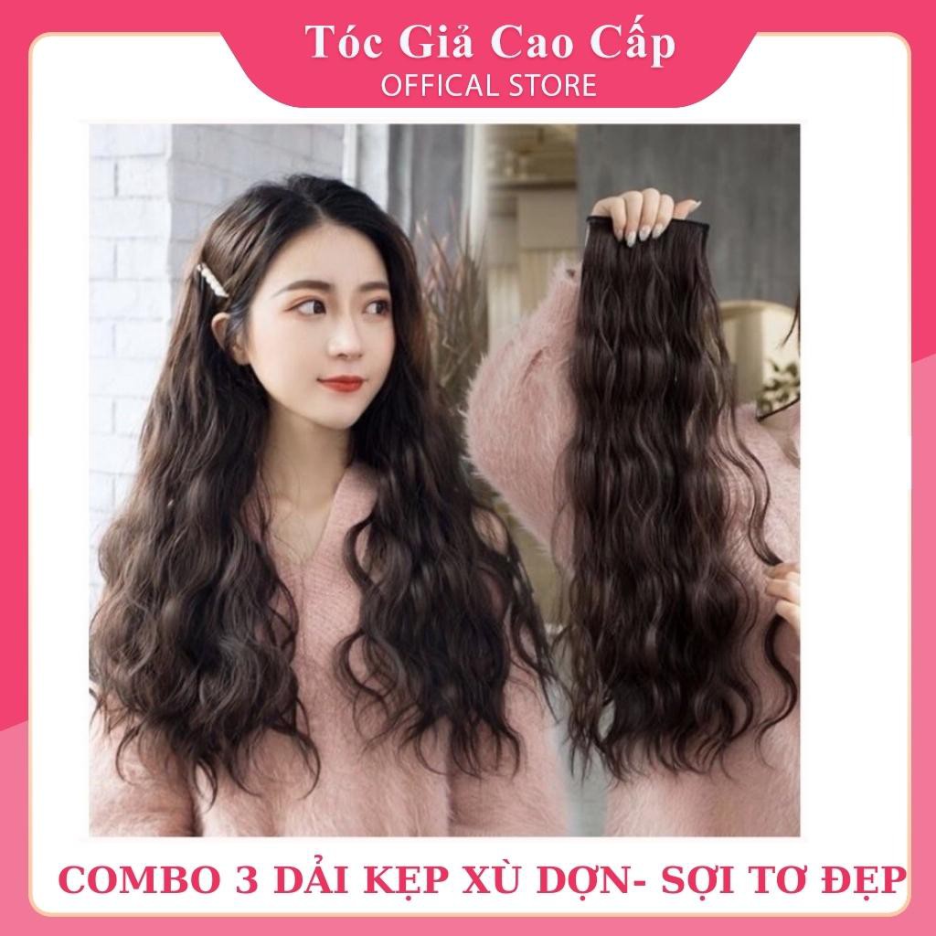 Tóc Giả Kẹp Xù Dợn, Kẹp Phồng Chân Tóc, Combo 3 Dải Tóc Sợi Tơ Mềm Mượt.