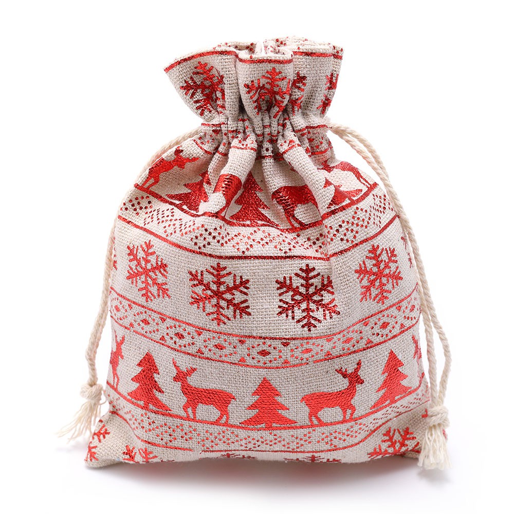 Túi rút dây đựng quà giáng sinh chất liệu lanh