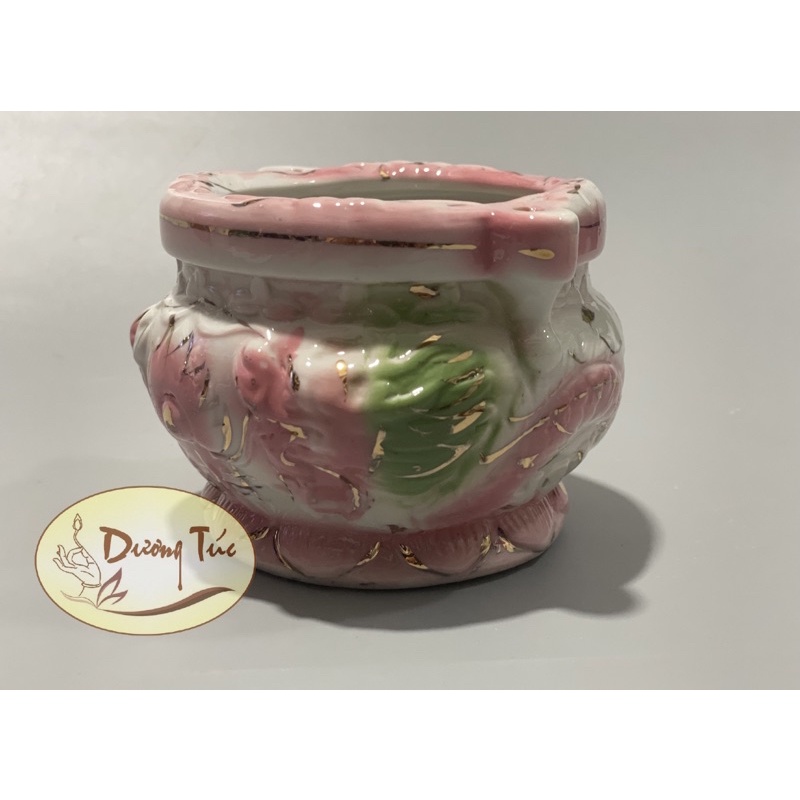 Lư Hương (Bát Nhang) Gốm Sứ Song Long Hồng 4inch