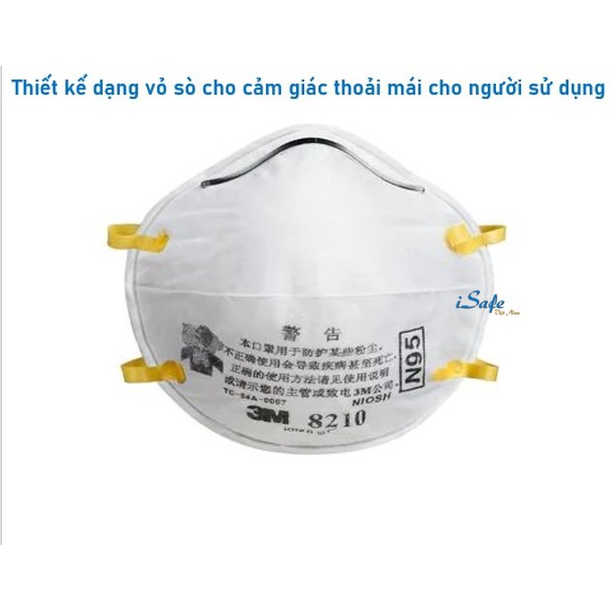 Khẩu trang N95 3M 8210 chính hãng, chống bụi mịn, viruss, vi khuẩn theo tiêu chuẩn N95 của NIOSH