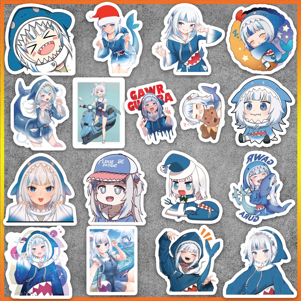 Set 50 cái Sticker Gawr Gura chống nước, Hình Dán Gawr Gura Chibi, Decal Gawr Gura Nendoroid cute dán vali, laptop