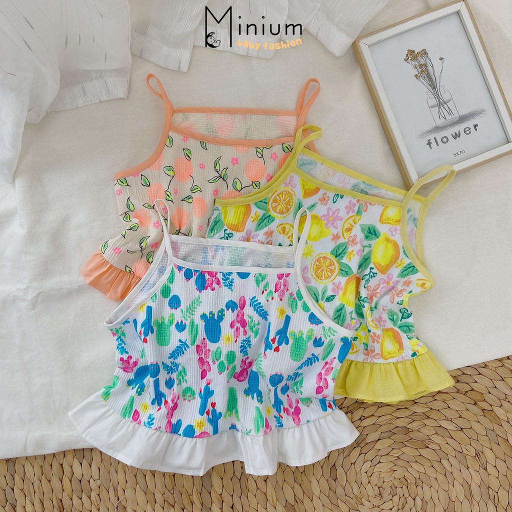 Bộ 100% cotton 2 dây mặc mùa hè cho bé gái Minium, set trẻ em mềm, mát- SB1015C