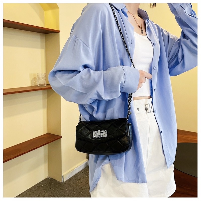 One Túi Đeo Chéo Vai Hình Vuông Đính Đá Thiết Kế Đơn Giản Thời Trang Mùa Hè NB00077 Cho Nữ