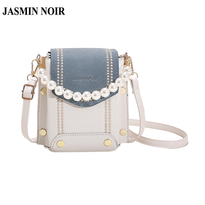 Túi đeo chéo JASMIN NOIR bằng da PU phối ngọc trai thời trang sang trọng cho nữ