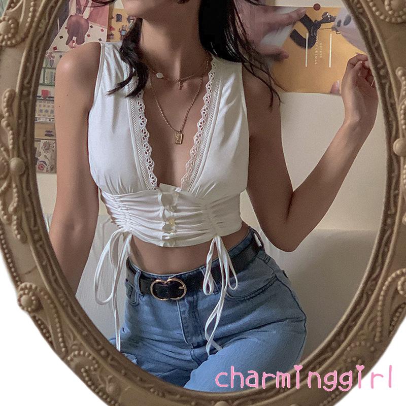 Áo Thun Sát Nách Cổ Chữ V Gợi Cảm Cho Nữ