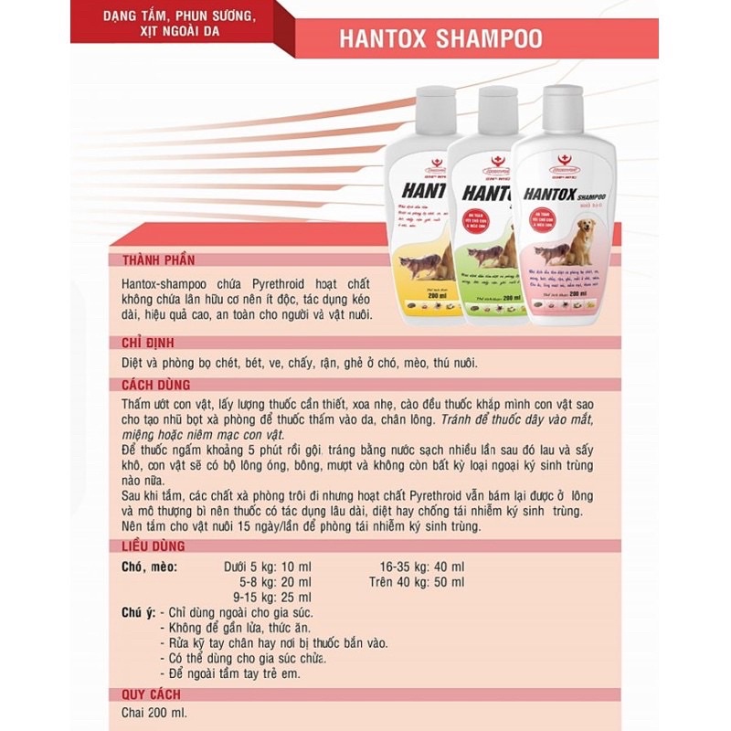 [ 200ml ] Sữa tắm Hantox trị ve rận, khử mùi lông cho thú cưng