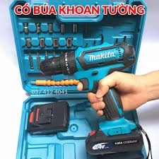 Bộ khoan sạc PIN Makita Fullbox LỚN, [FULL BOX 2 PIN + Bộ phụ kiện 25 chi tiết] Máy khoan Makita 24V 3 chức năng