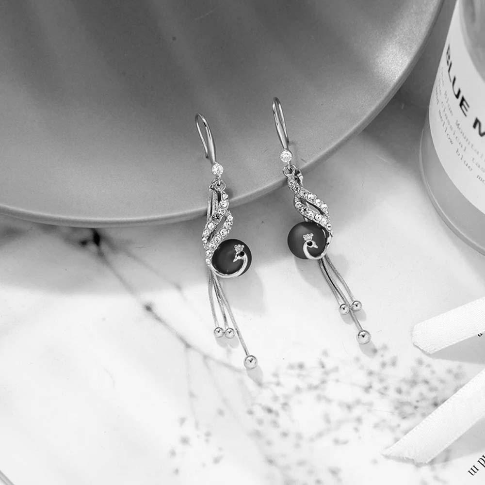 Bông Tai Dáng Dài Hình Chim Công Bằng Hợp Kim Phong Cách Hàn Quốc Thanh Lịch|Bông Tai Thời Trang Xinh Xắn Cá Tính