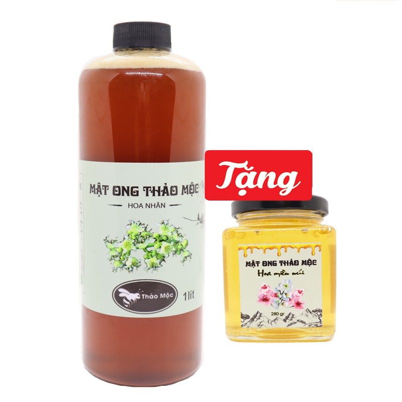 Mật Ong Hoa Nhãn Hưng Yên  ( CHUẨN) Chai 1 Lít Tặng Kèm Hũ Mật Ong Hoa Rừng Sơn La 100ml