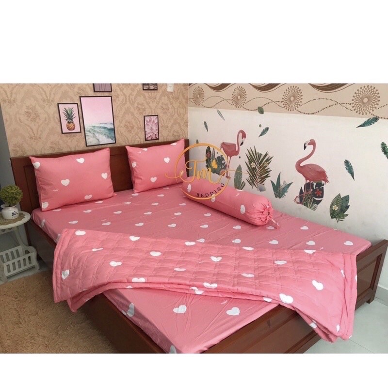 Drap Thắng Lợi, ga trãi giường chính hãng cotton 100% thoáng mát thấm hút mồ hôi TIM HỒNG