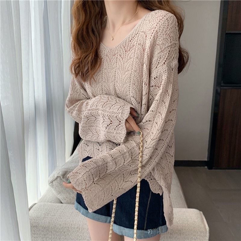 Jiashucheng Áo Len Tay Dài Cổ Chữ V Dáng Rộng Thời Trang Mùa Xuân Mới 2023 Cho Nữ