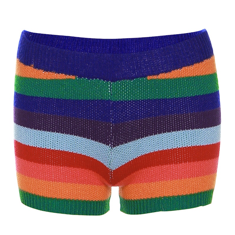 Bộ Áo Tank Top Dệt Kim Cổ Tròn + Quần Short Lưng Cao Kẻ Sọc Cá Tính Cho Nữ