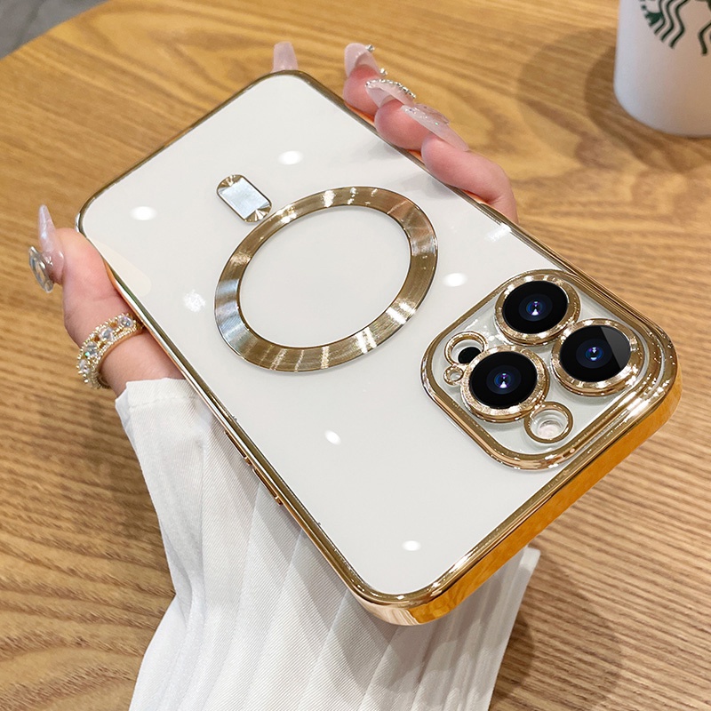 Ốp Điện Thoại Silicon Trong Suốt Từ Tính Mạ Điện Chất Lượng Cao Cho iPhone 13 14 Pro Max 14 Plus