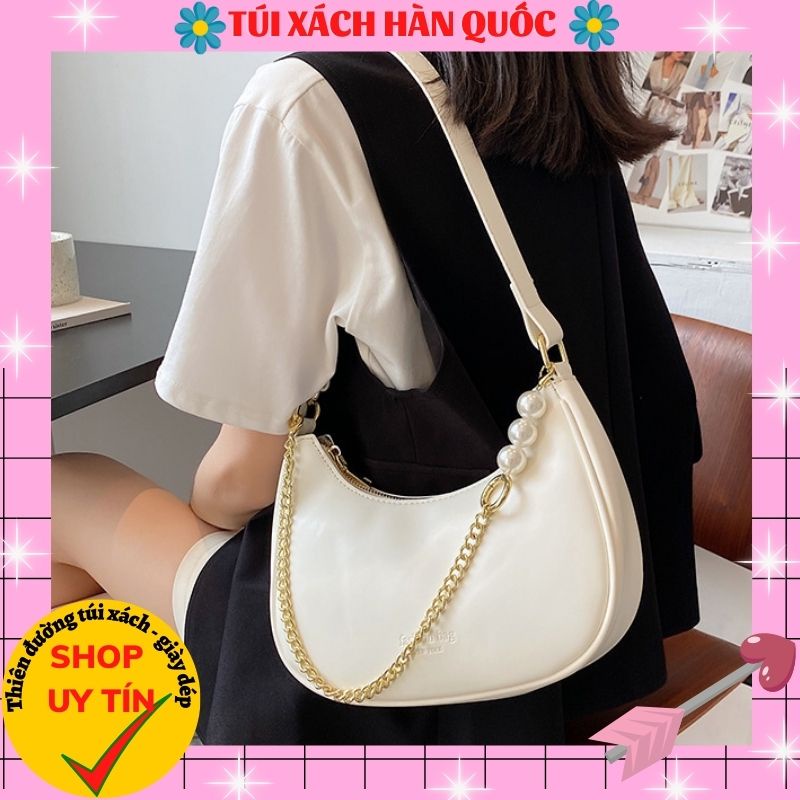 Túi đeo chéo nữ dáng thuyền dây phối ngọc HQ 306