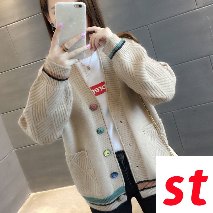 Áo Khoác Cardigan Dệt Kim Tay Dài Dáng Rộng Màu Đỏ Giáng Sinh Thời Trang Thu Đông Có Size Lớn Cho Nữ Lên Đến 150kg