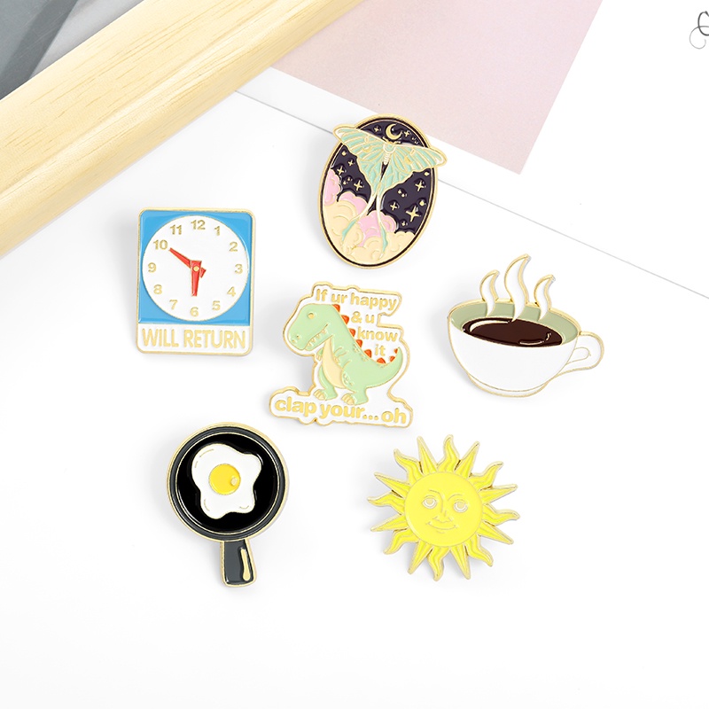 Ghim Cài Áo Kim Loại Hình Khủng Long Trứng Chiên Trứng Khủng Long Hoạt Hình Sáng Tạo Làm Quà Tặng