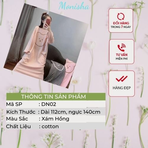 [Hàng đẹp Taobao] Váy Ngủ caro hình gấu cute , váy nữ mặc nhà kiểu dáng Hàn Quốc DN02