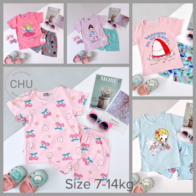 Đồ Bộ Bé Gái Quảng Châu Xuất Hàn Quần Áo Trẻ Em Chất Thun Cotton Bé Gái Size nhí (7-14kg) Bảng 2