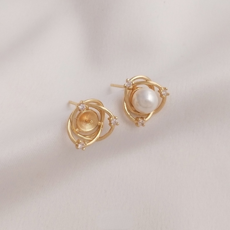 Cặp Giá Đỡ Bông Tai Bạc 925 Đính Hạt Ngọc Trai 14K Sang Trọng