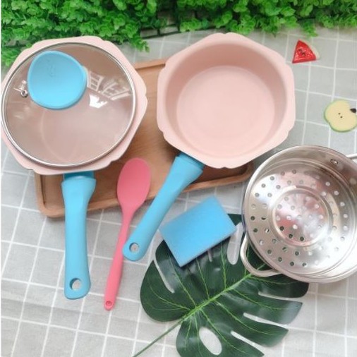 Bộ nồi chảo đá chống dính size 16cm tặng kèm muỗng silicon