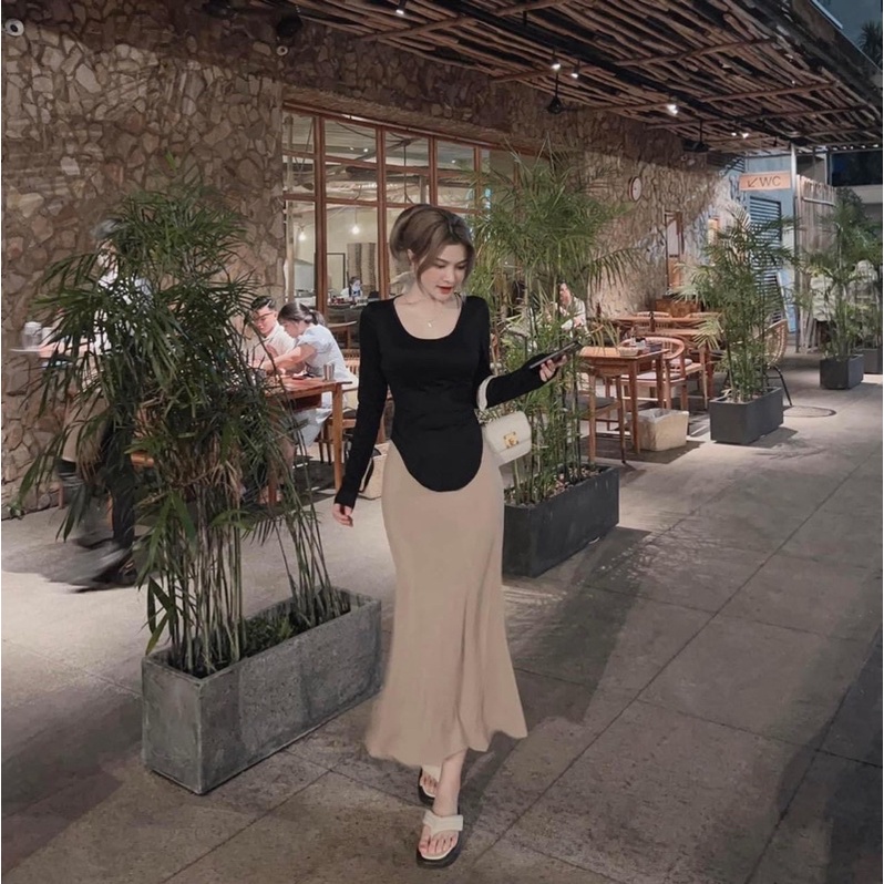 -LAROSA.clothing- SET VÁY BODY HAI DÂY KÈM ÁO THUN TAY DÀI VẠT BẦU