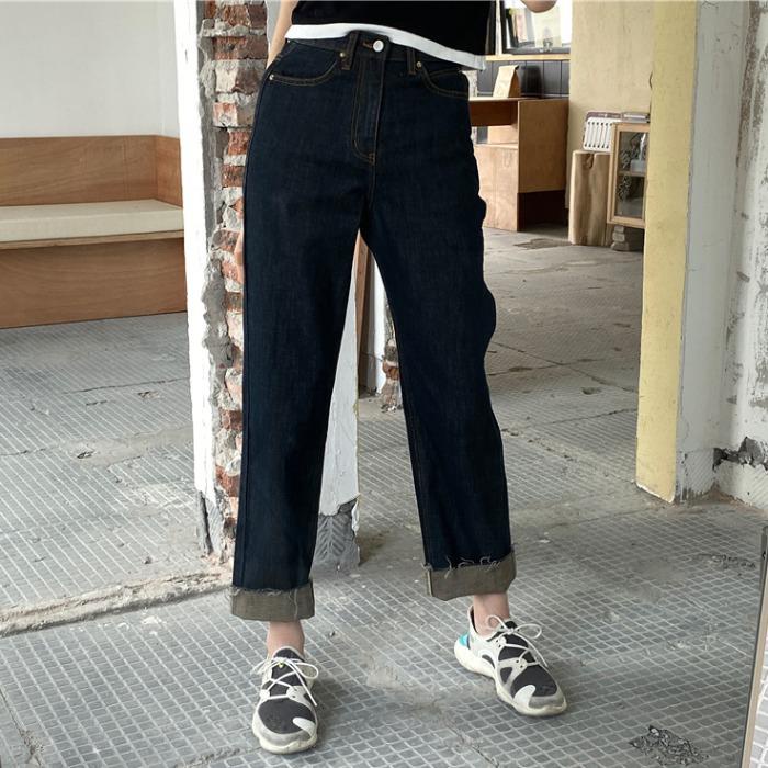 ✁Quần jean dài lưng cao ống đứng kiểu Retro thời trang thu đông cho nữ