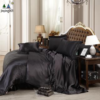 3Pcs/4Pcs Solid Color Imitated Silk Fabric Bedding Set Quilt Cover Pillowcase Bed Sheet