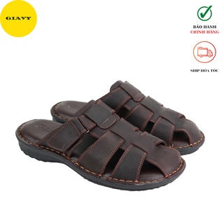 Dép nam bít mũi, dép da nam trung niên, đế đúc du4076 - giày giavy