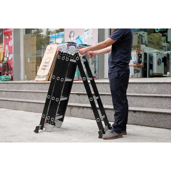 Thang nhôm gấp 4 đoạn 3.5m-4.7m nhập khẩu ADVINDEQ, thang nhôm chữ xếp gọn 4 khúc đa năng gia đình aluminum,khóa tự động