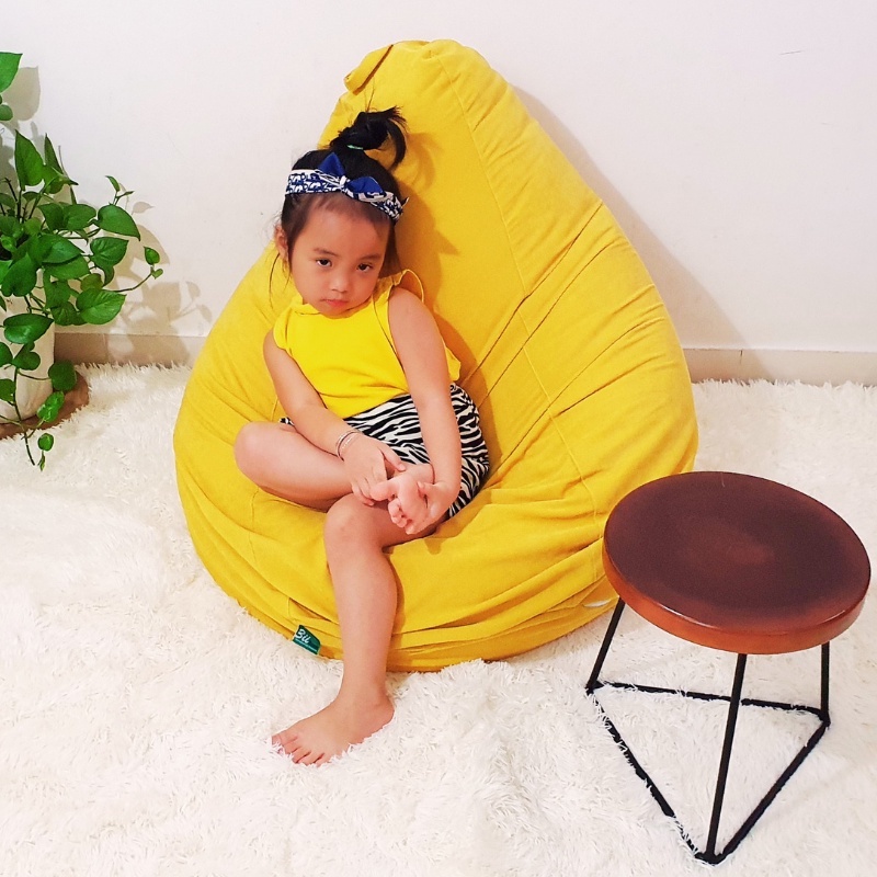 Ghế lười hạt xốp 3ii Home hình trái lê cao cấp cho bé size 80x100cm vải nhung gân mềm mại êm ái nhiều màu sắc lựa chọn