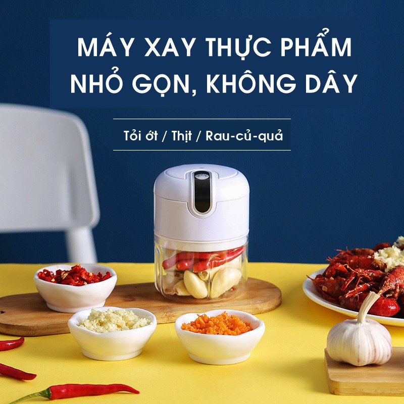 [Mã 155LIFESALE giảm 8% đơn 99K] Máy xay mini sạc điện, xay thịt, tỏi ớt, rau củ quả 250ml hiệu DOSHI