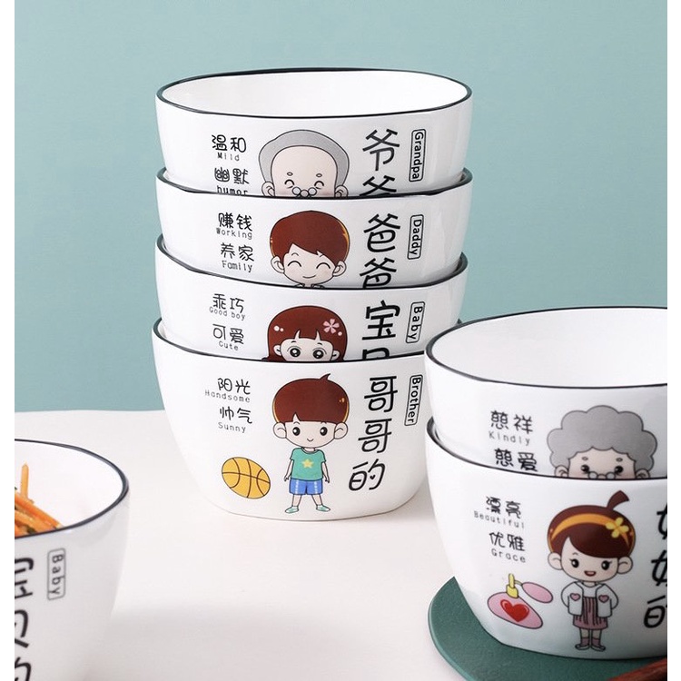 Bát Sứ, Chén sứ hình Gia Đình Ông , Bà, Bố, Mẹ , Con Trai, Con Gái.