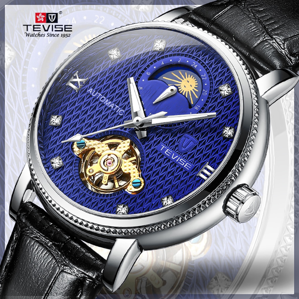 TEVISE T612 Luminous Automatic Mechanical Watches with Leather Strap