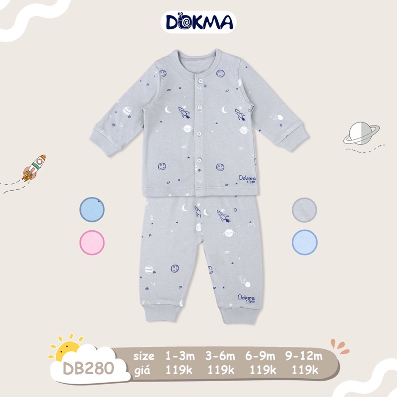 Bộ quần áo dài tay Dokma cho bé từ 1 tháng đến 12 tháng mỏng