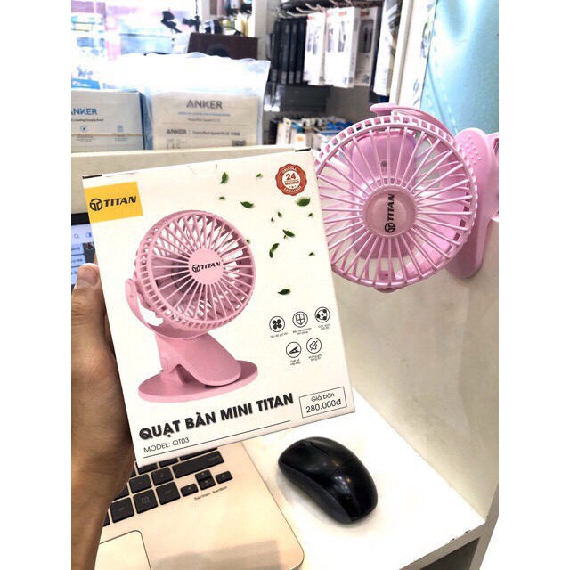Quạt mini Tích Điện và kẹp bàn 3 tốc độ gió chống ồn chính hãng TITAN | BigBuy360 - bigbuy360.vn