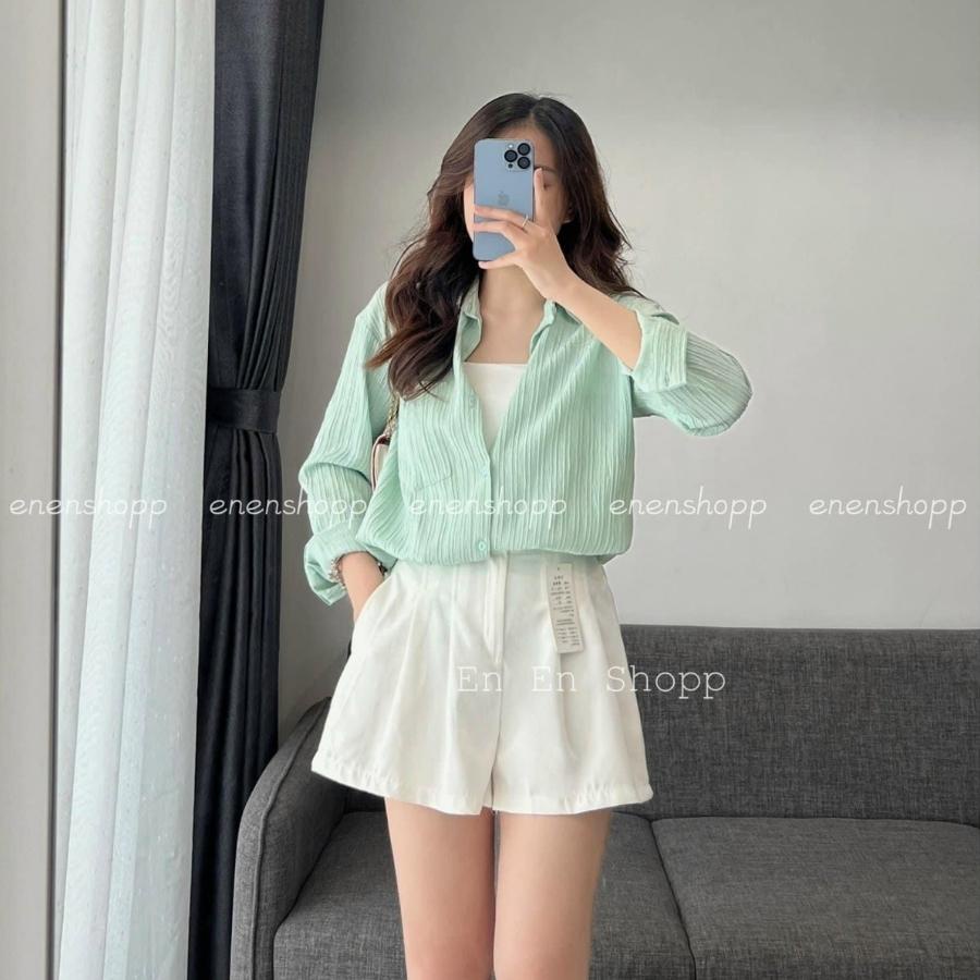 Áo Sơ Mi Dài Tay Vải Đũi Gân Nhiều Màu Xinh