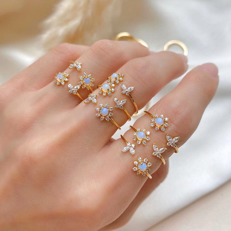 Nhẫn Hở Đính Đá Opal Hình Hoa Hướng Dương Thời Trang Cho Nữ