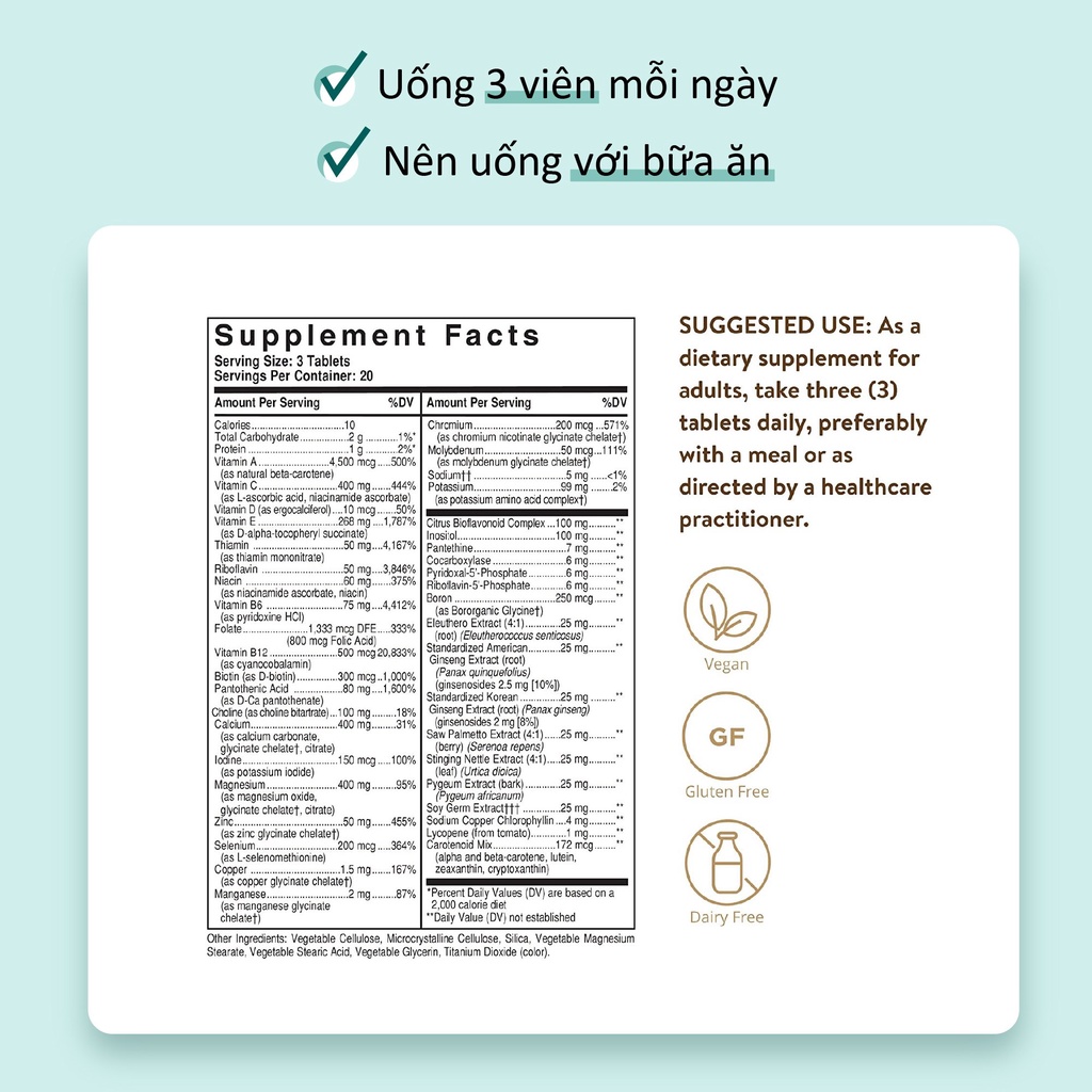 Viên uống Solgar Male Multiple - Giúp Tăng Cường Miễn Dịch, Giảm Stress, Chuyển Hóa Năng Lượng [Lọ 60 Viên]