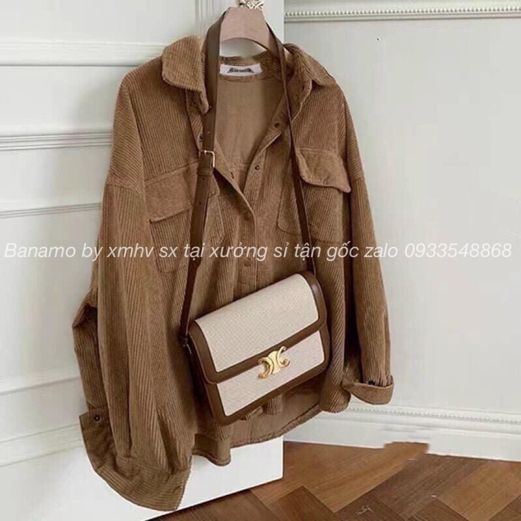 Áo sơ mi áo khoác nhung tăm dáng rộng màu hồng kem đen nâu phong cách ulzzang thời trang Banamo Fashion 351