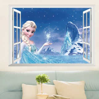 Miếng dán tường hình công chúa Elsa 3D, dễ chùi rửa