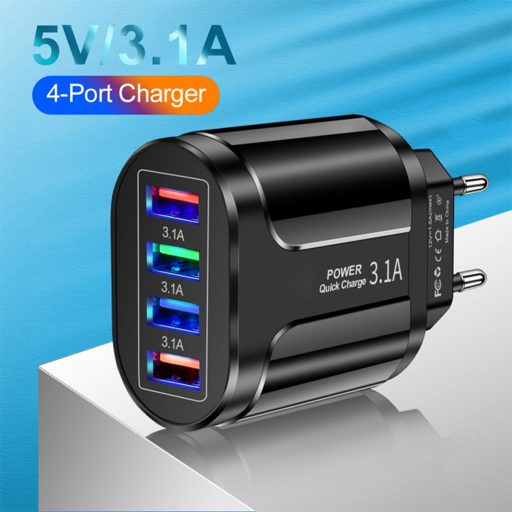 Đầu Sạc Nhanh DIGIFOUNDER 3.1A 4 Cổng Usb Cho iPhone 13 12 11 X Pro Max Huawei P40 Xiaomi US/US/UK D1X7 Bộ sạc dự phòng