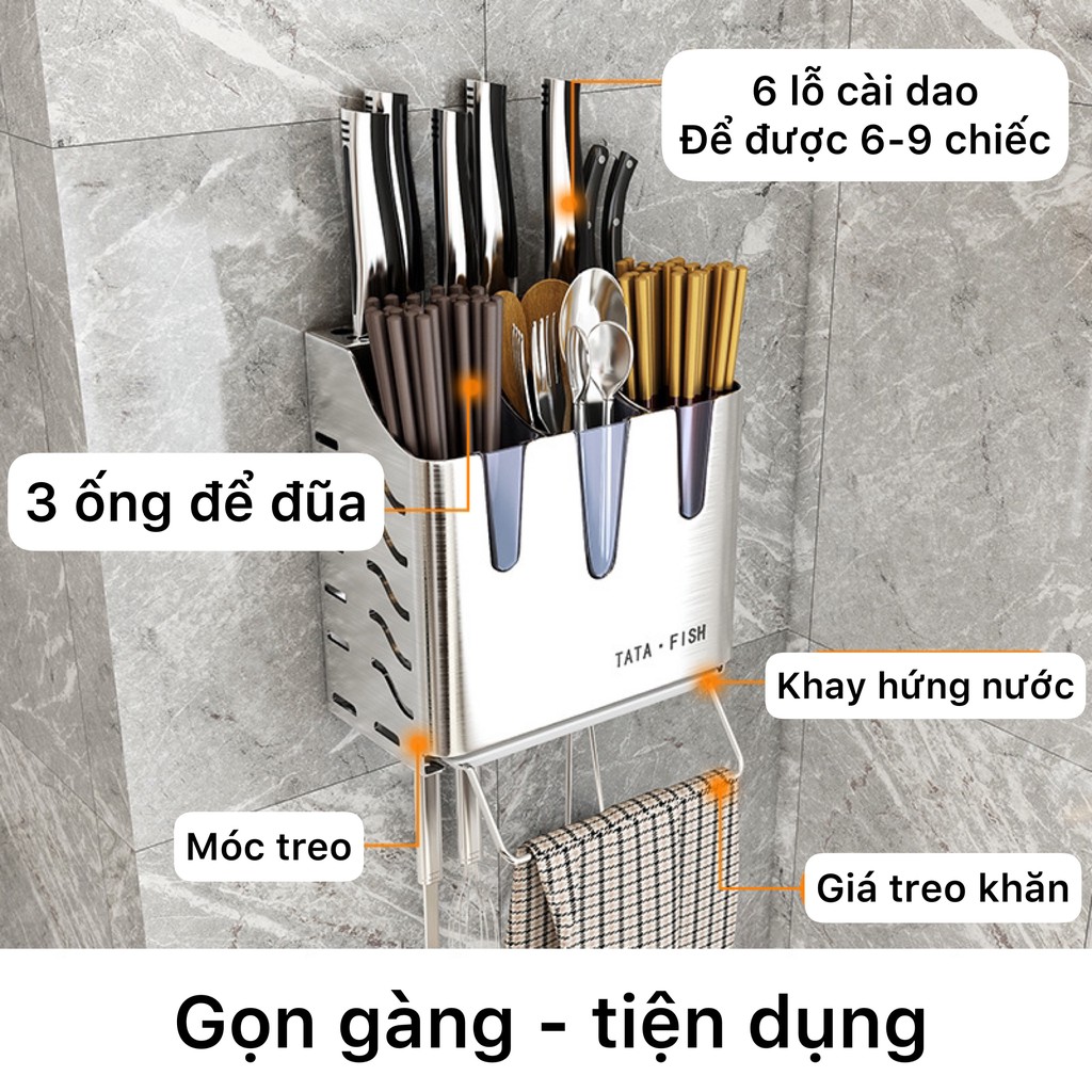 Bộ kệ nhà bếp inox 304 dán tường gồm kệ hũ gia vị, giá để dao đũa, móc treo muỗng, kệ chén đĩa, đồ gia dụng