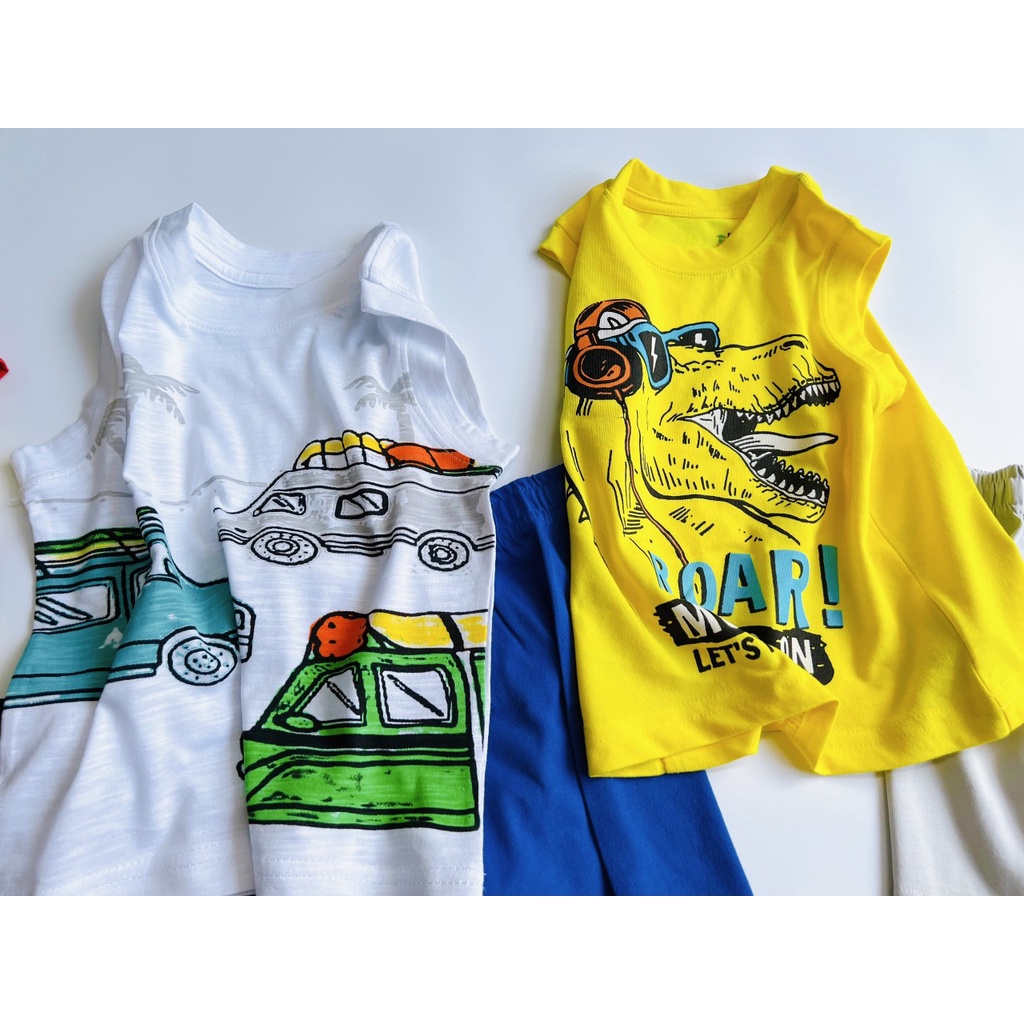 Bộ quần áo bé trai ba lỗ áo phông sát nách cho bé mặc mùa hè chất liệu cotton size 3,4,5,6,7,8 tuổi - STHA