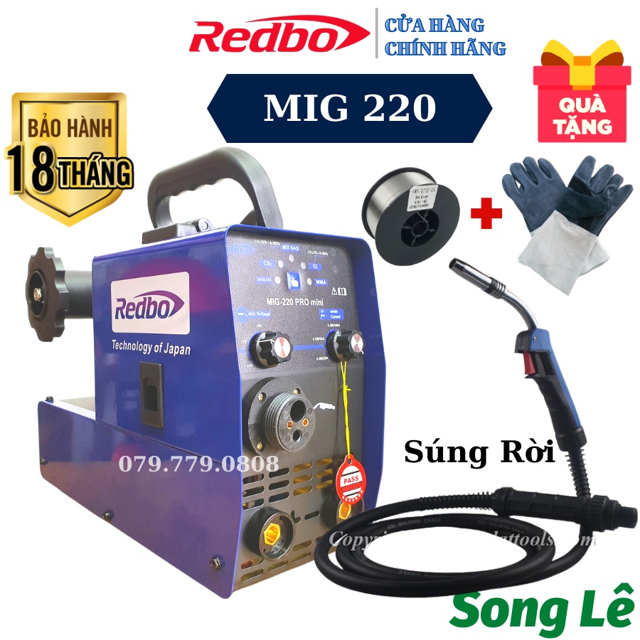 [Mẫu CAO CẤP 2022] Máy Hàn Mig 5 Chức Năng Không Dùng Khí REDBO 220 - dùng cuộn dây 1kg - 5kg - tặng bao tay &amp; cuộn dây